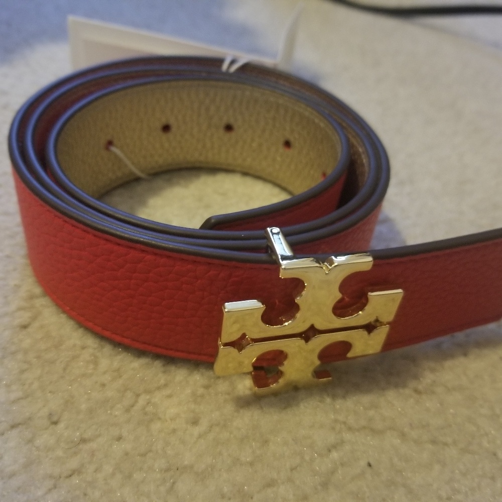 Reversible red & gold Tory Burch belt